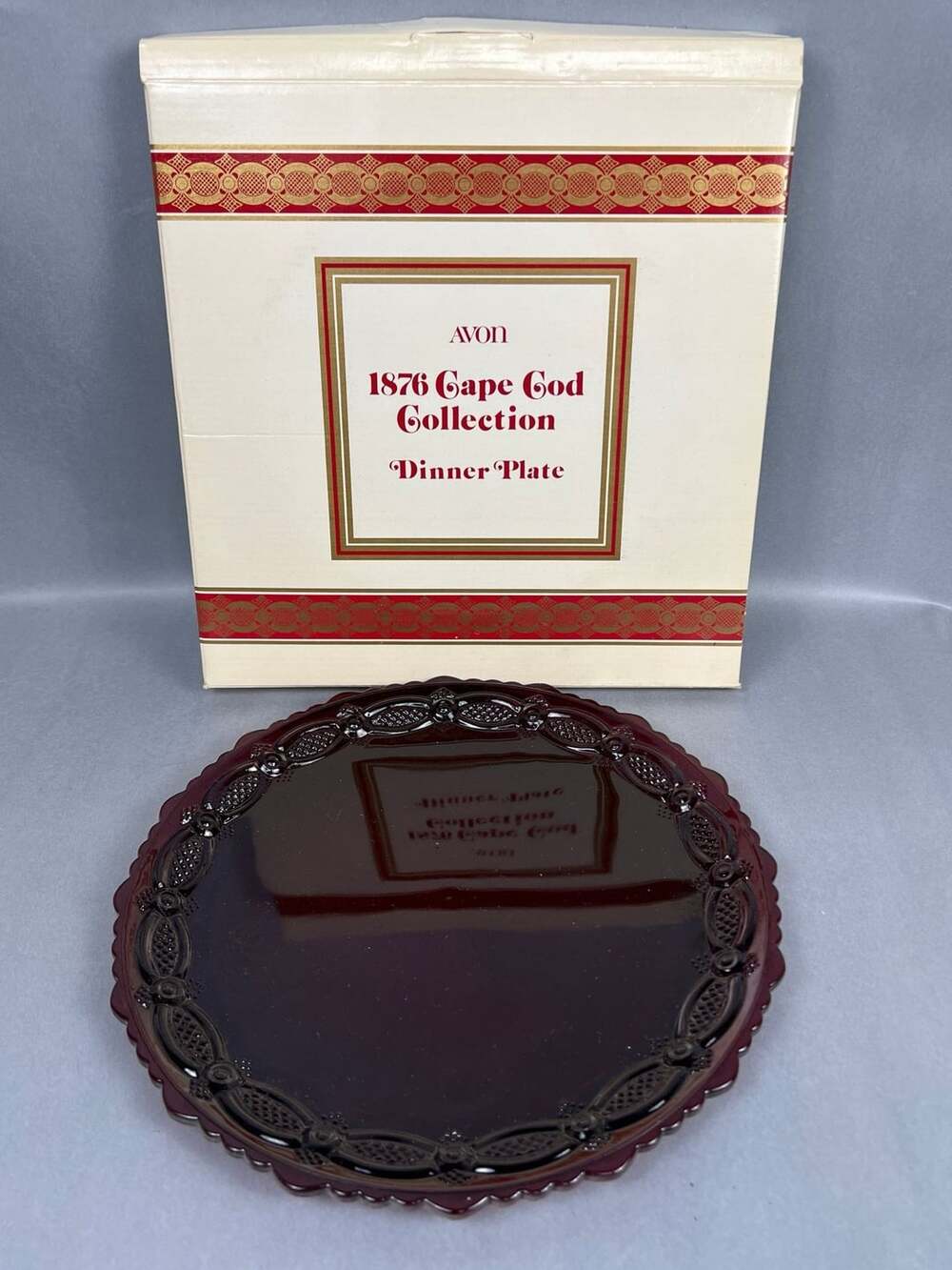 Avon 1876 Cape Cod Collection Dinner Plate Ruby Red Glass New in Box